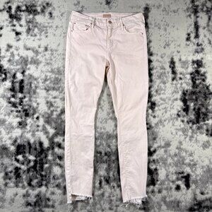 Mother The Looker Ankle Step Fray Jeans Womens Size 29 Pink Lemonade Stretch